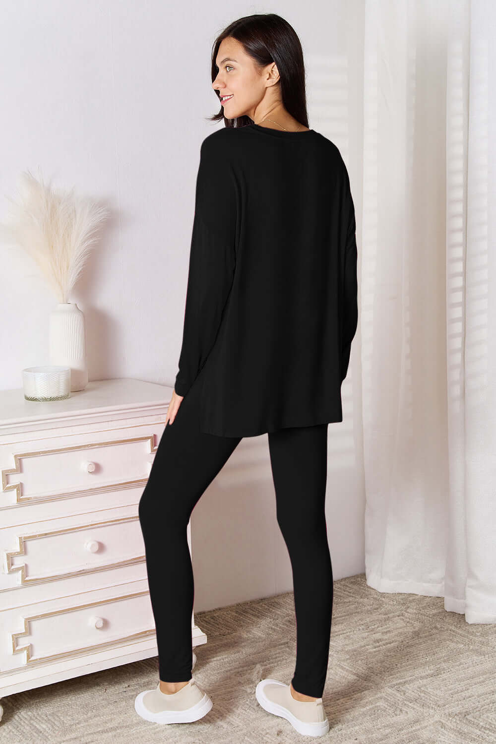 Basic Bae Bamboo Full Size V-Neck Long Sleeve Top and Pants Lounge Set - In Style Chics Boutique LLC