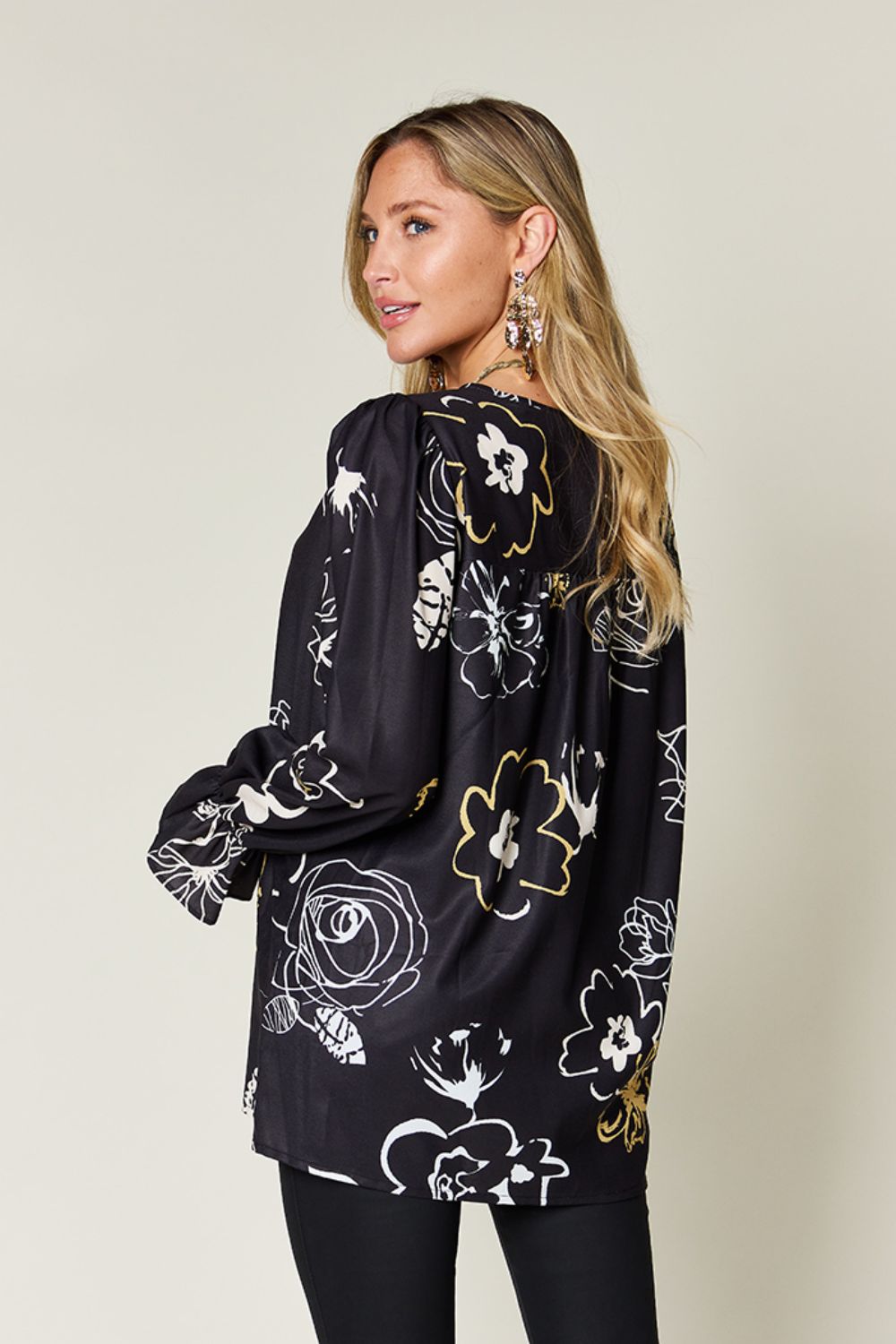 Double Take Full Size Printed Flounce Sleeve Blouse - In Style Chics Boutique LLC