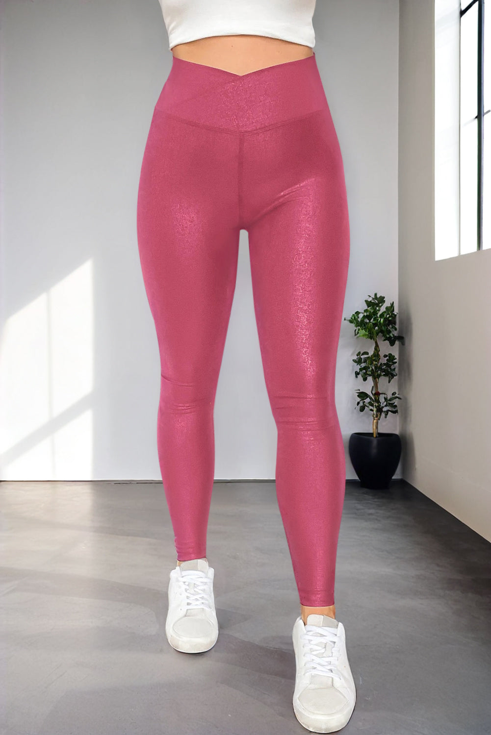 Black Crossed Dip Waist Sleek Leather Leggings - In Style Chics Boutique LLC