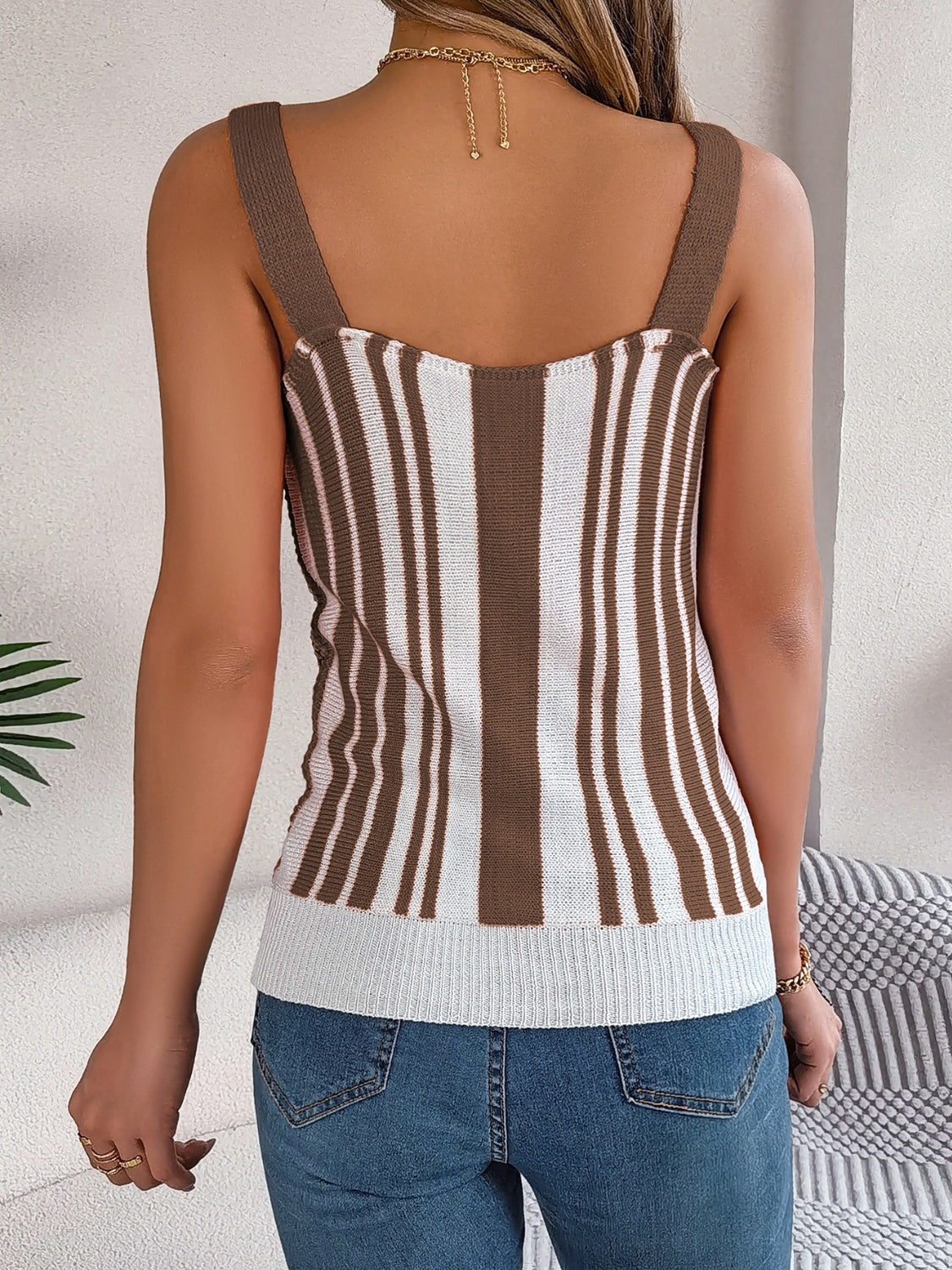 Openwork Striped V-Neck Tank - In Style Chics Boutique LLC