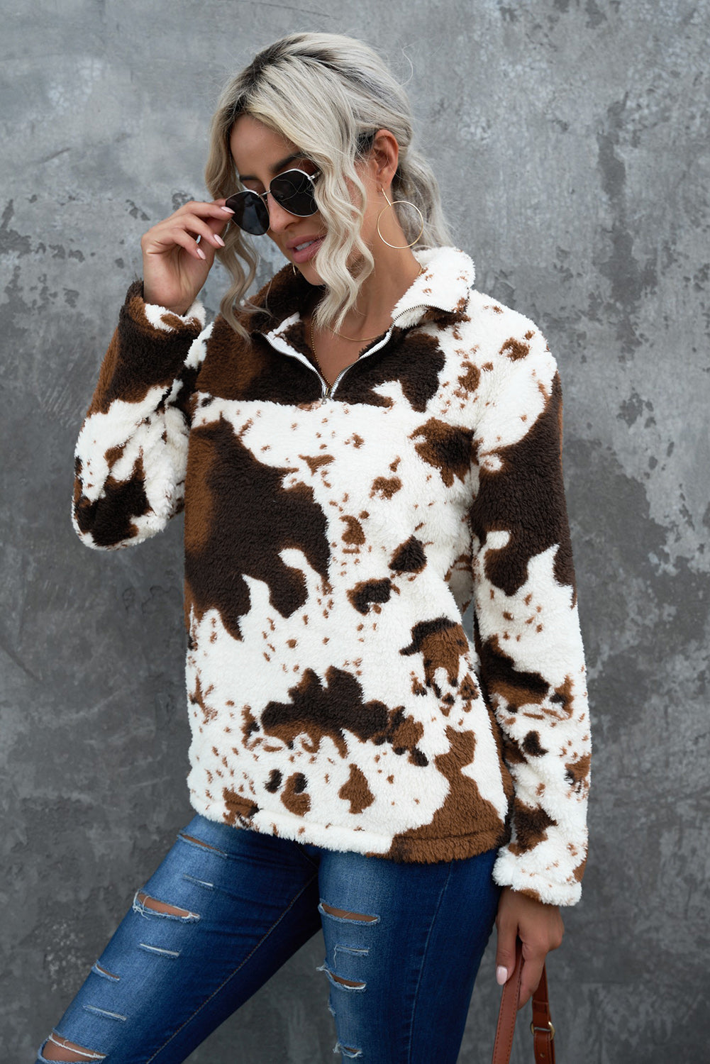 Quarter-Zip Long Sleeve Teddy Sweatshirt - In Style Chics Boutique LLC