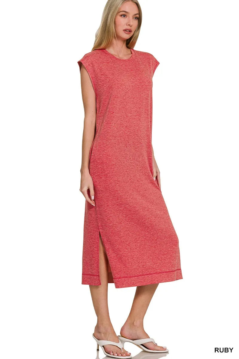 Midi Dress, French Terry Sleeveless Round Neck - In Style Chics Boutique