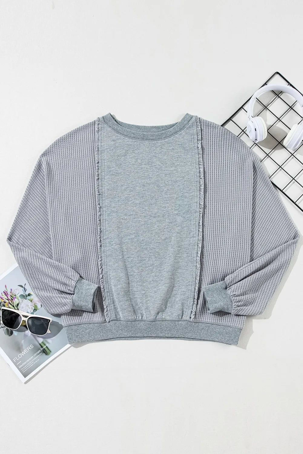 Waffle-Knit Round Neck Long Sleeve Top - In Style Chics Boutique LLC