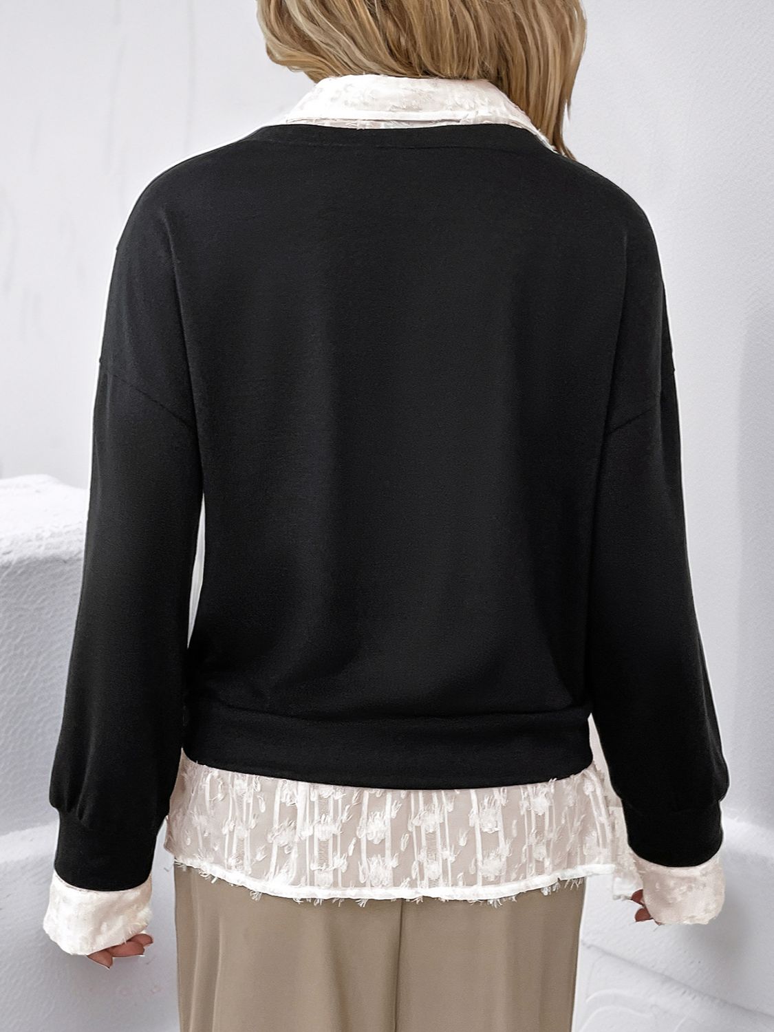 Perfee Faux Layered Contrast Long Sleeve Sweatshirt - In Style Chics Boutique LLC