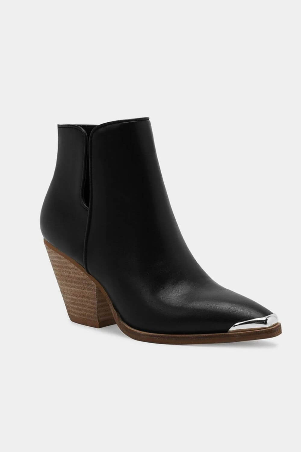 Beast Fashion Pointed Metal-Tip Toe Block Heel Ankle Boots - In Style Chics Boutique LLC