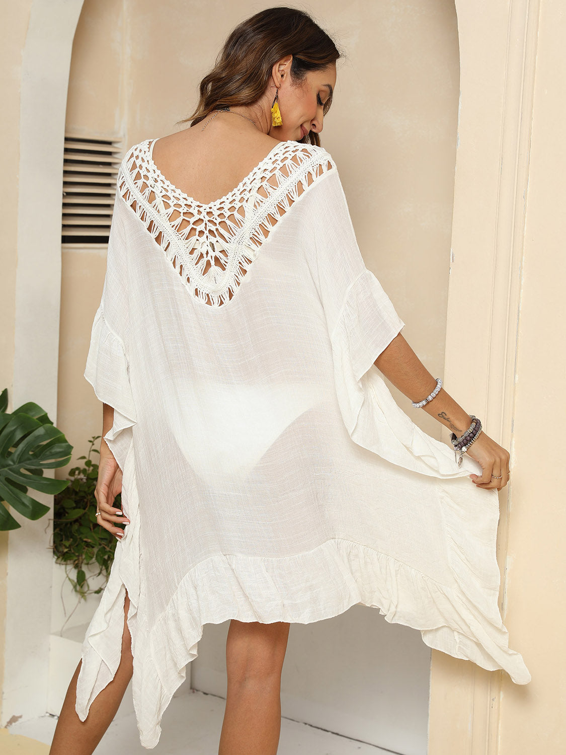 Cutout Ruffled Half Sleeve Cover-Up - In Style Chics Boutique LLC
