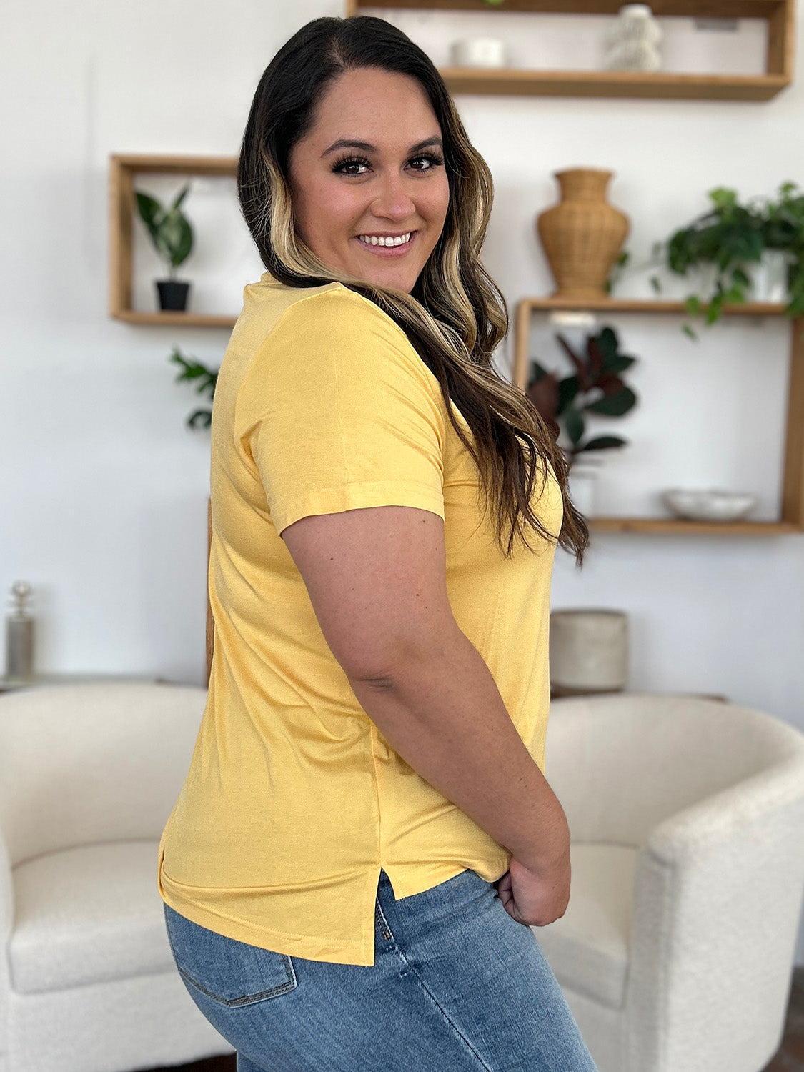 Basic Bae Bamboo Full Size V-Neck High-Low T-Shirt - In Style Chics Boutique LLC