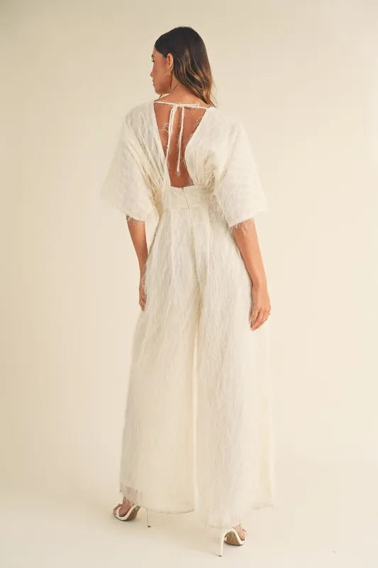 Fluffy Deep V Neck Wide Leg Jumpsuit - sophisticated look - In Style Chics Boutique Women's Juniors Apparel Online
