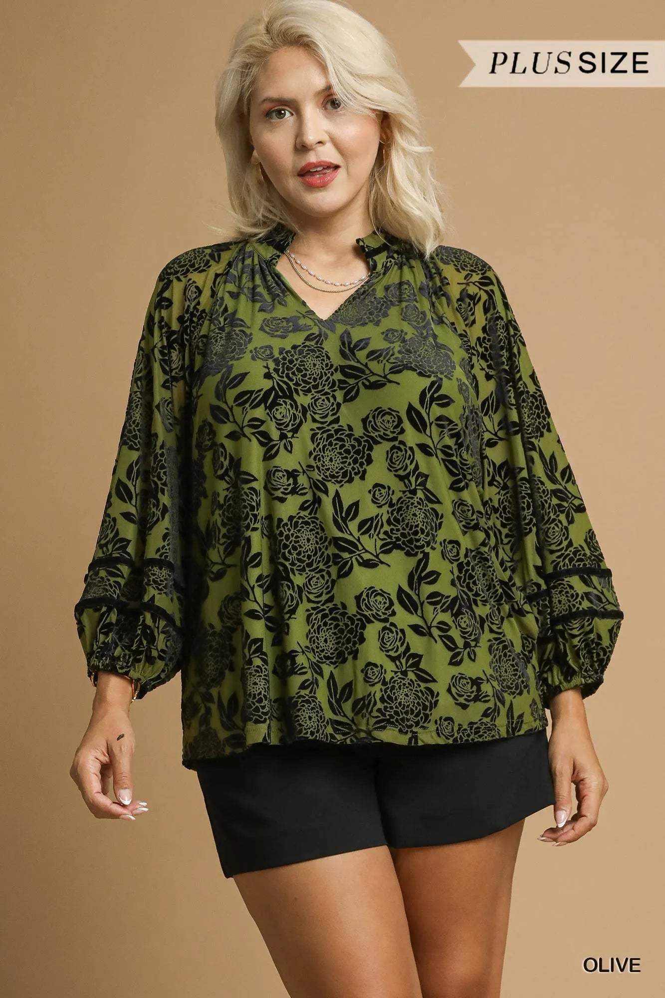 Floral Velvet Blouse with Balloon Sleeves at In Style Chics Boutique 🖤