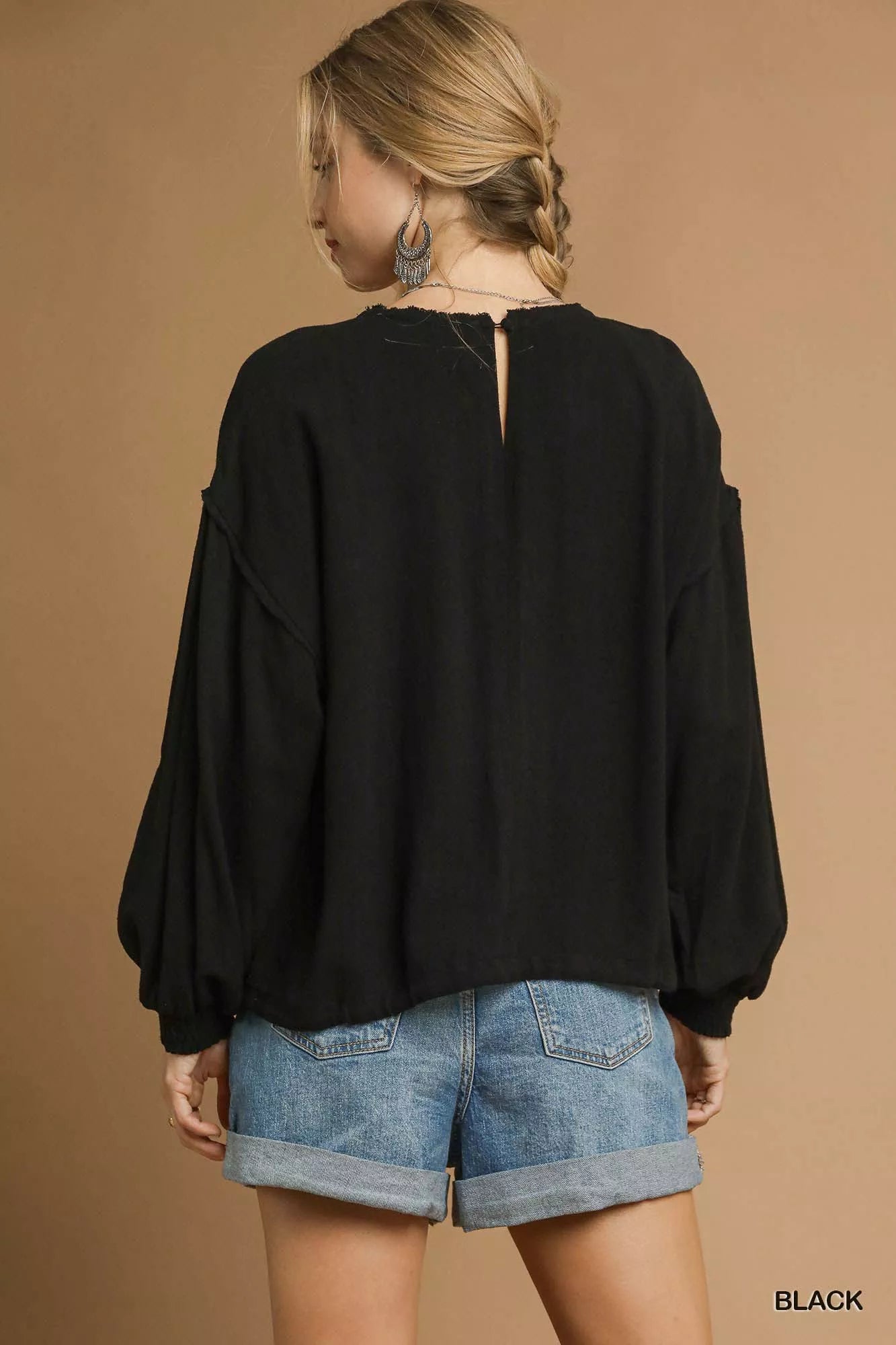 Linen Long Sleeve Top with Drawstring at In Style Chics Boutique