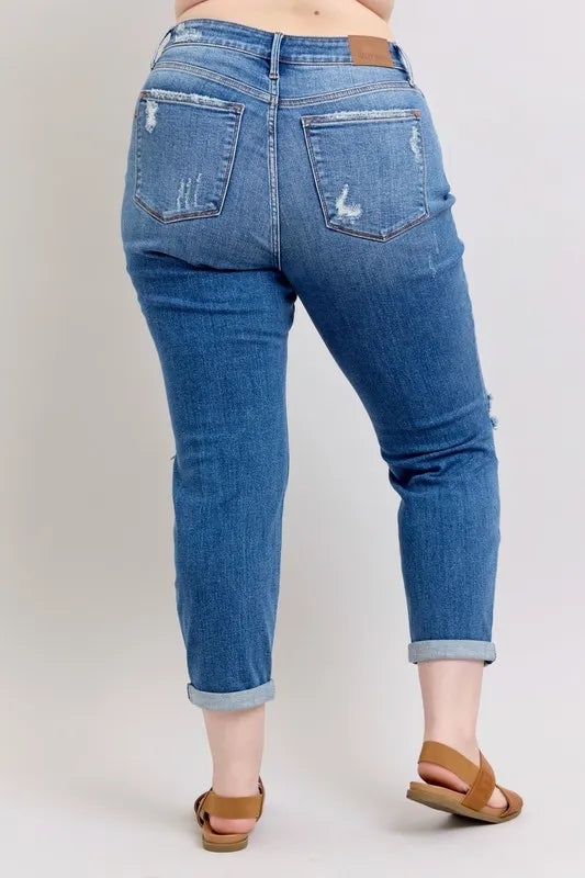 Judy Blue Medium Rise Vintage Wash Distressed Boyfriend Jeans - In Style Chics Boutique Women's Juniors Plus Size Clothes Online