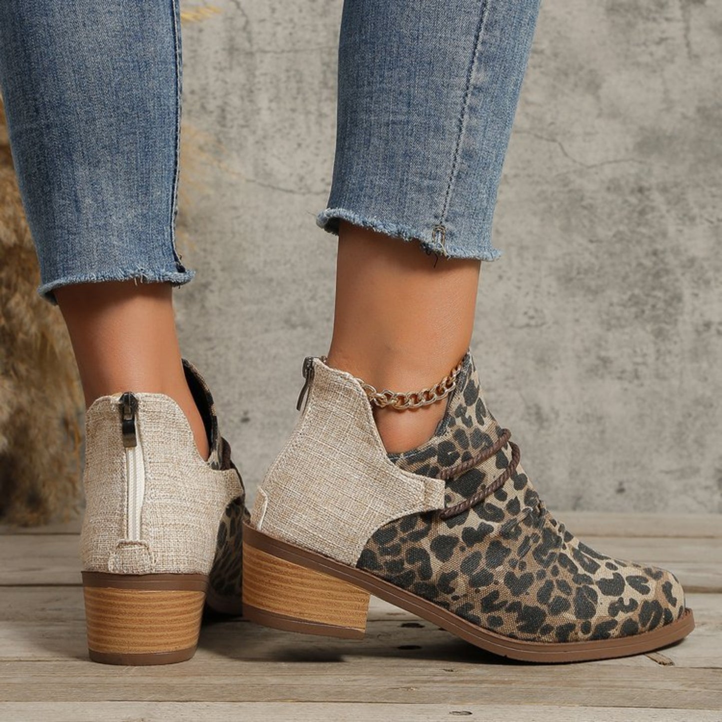 Contrast Canvas Low Heel Boots - In Style Chics Boutique LLC
