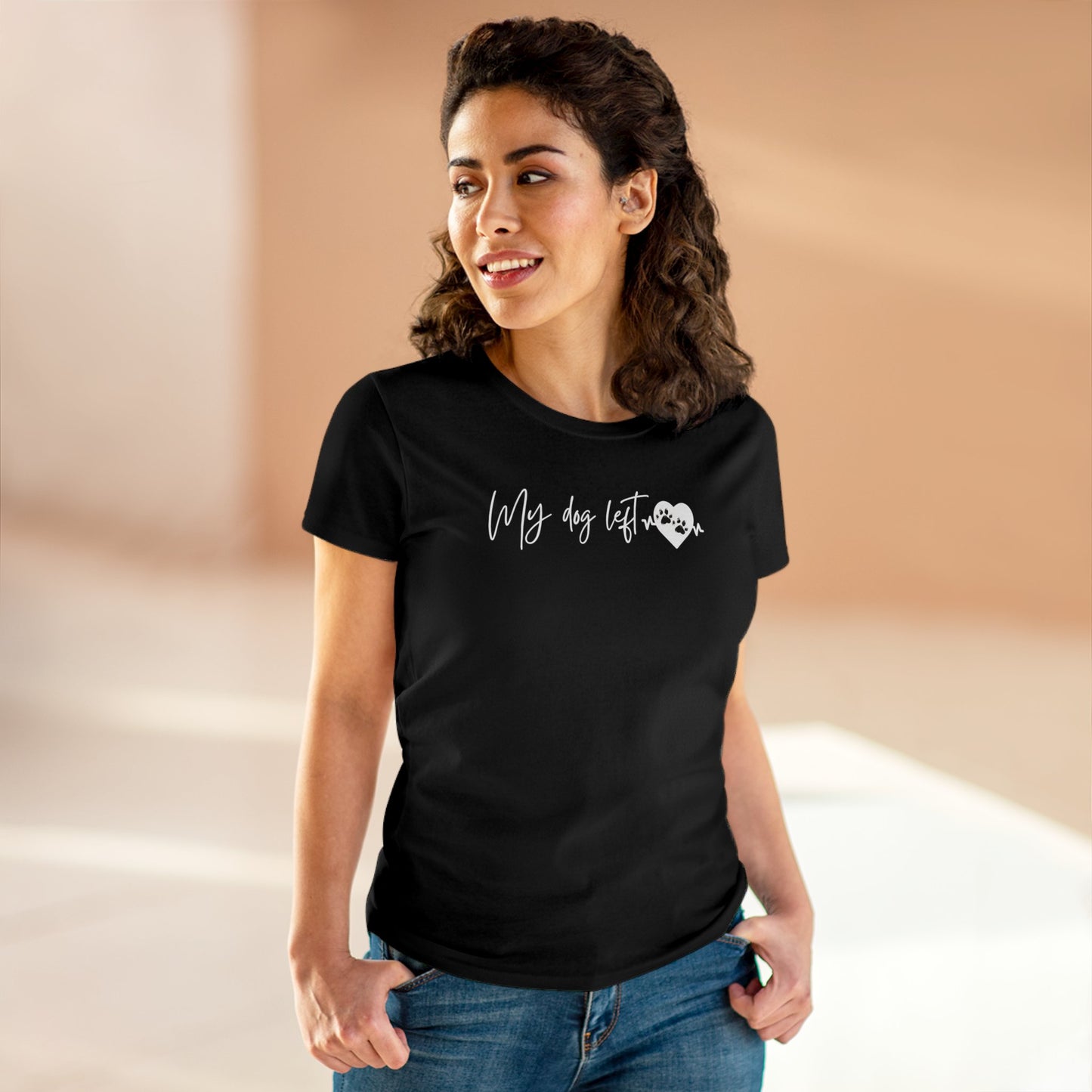 Women's Midweight Cotton Graphic Tee - "My dog left paw prints on my heart" - In Style Chics Boutique LLC