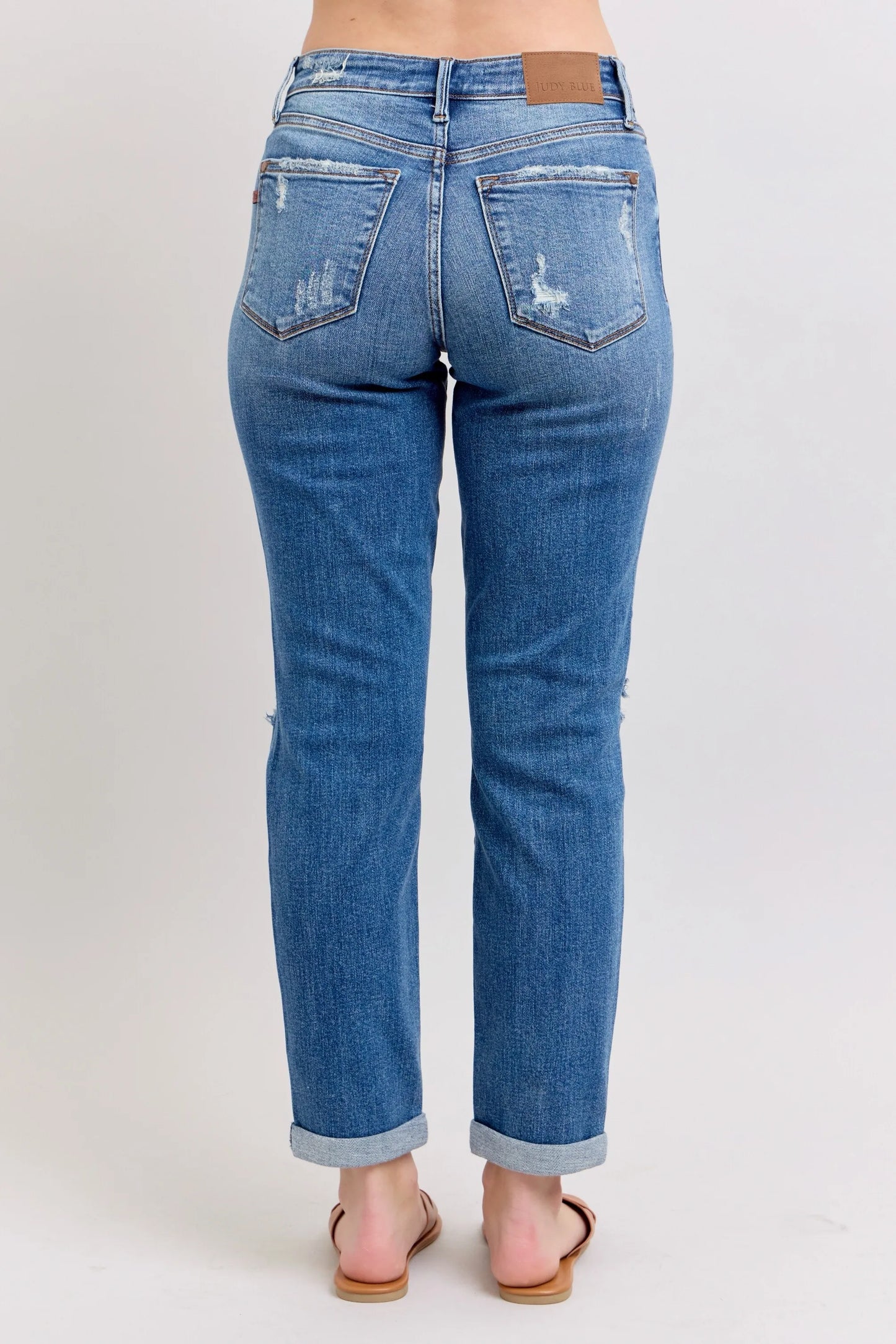 Judy Blue Medium Rise Vintage Wash Distressed Boyfriend Jeans - In Style Chics Boutique Women's Juniors Plus Size Clothes Online