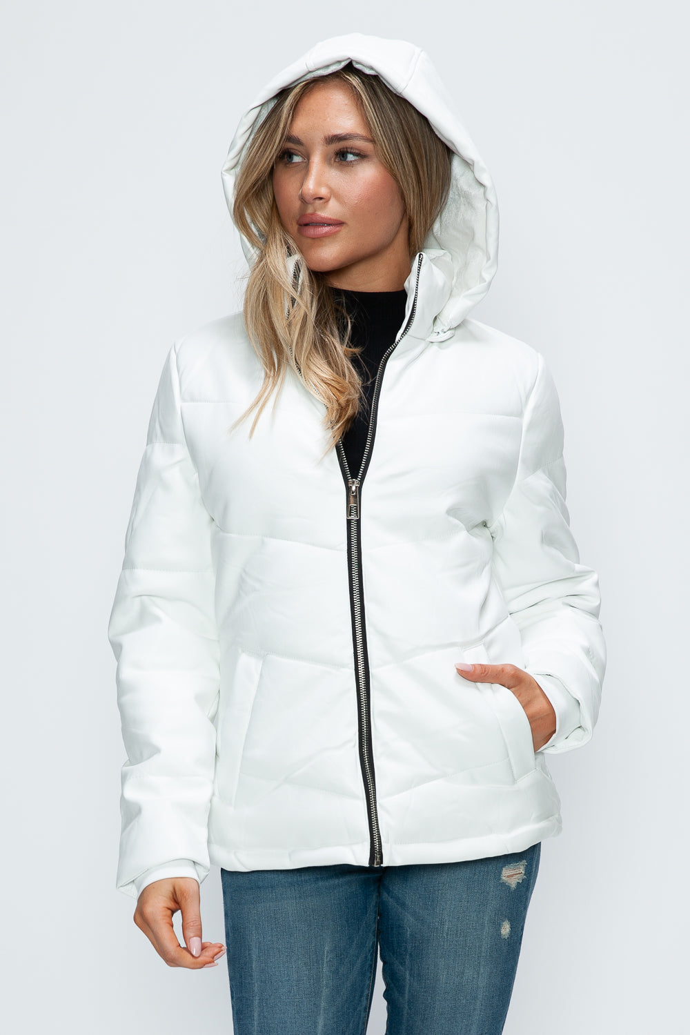 How Dare U Pocketed Zip Up Puffer Jacket with Removable Hood - In Style Chics Boutique LLC