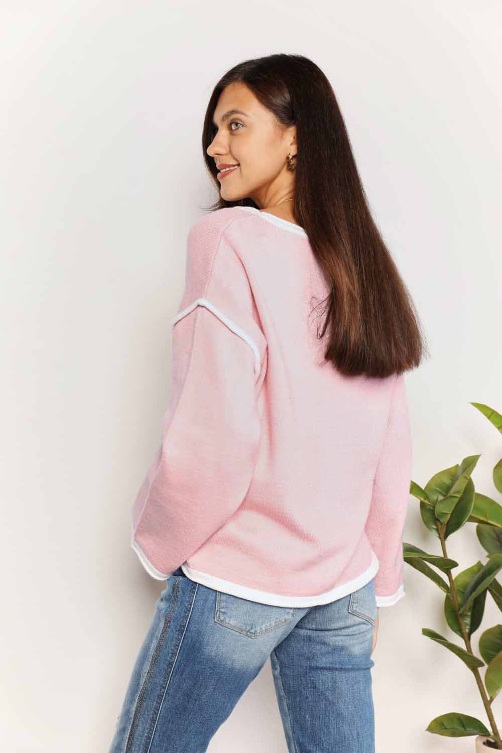 Angel Wings Contrast Detail Dropped Shoulder Knit Top - In Style Chics Boutique LLC