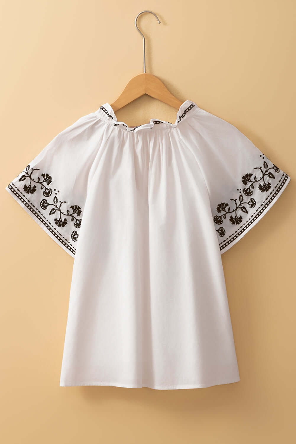 White Floral Embroidered Short Sleeve V Neck Blouse - Cute Clothes Online - In Style Chics Boutique Women's Juniors Apparel