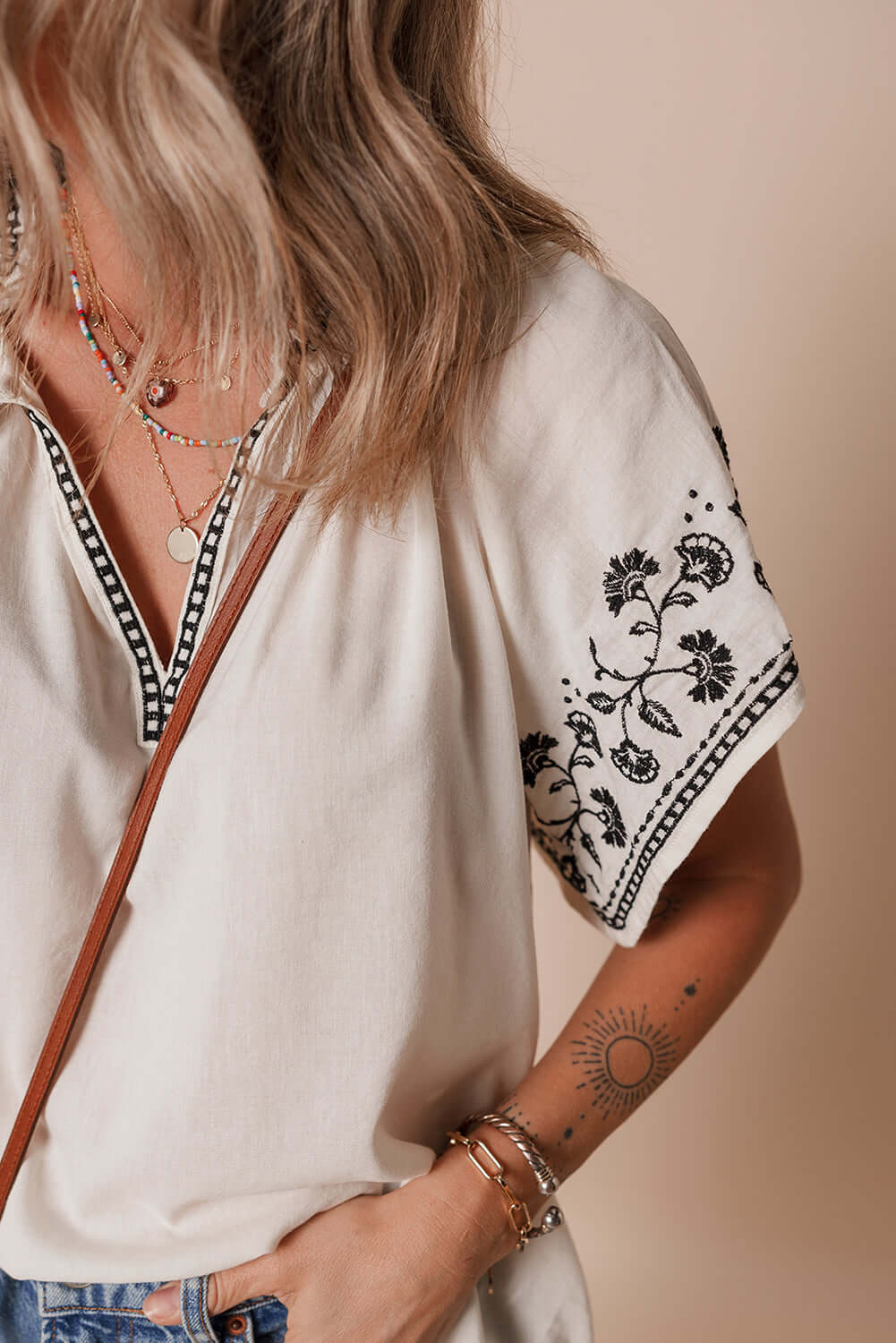 White Floral Embroidered Short Sleeve V Neck Blouse - Cute Clothes Online - In Style Chics Boutique Women's Juniors Apparel