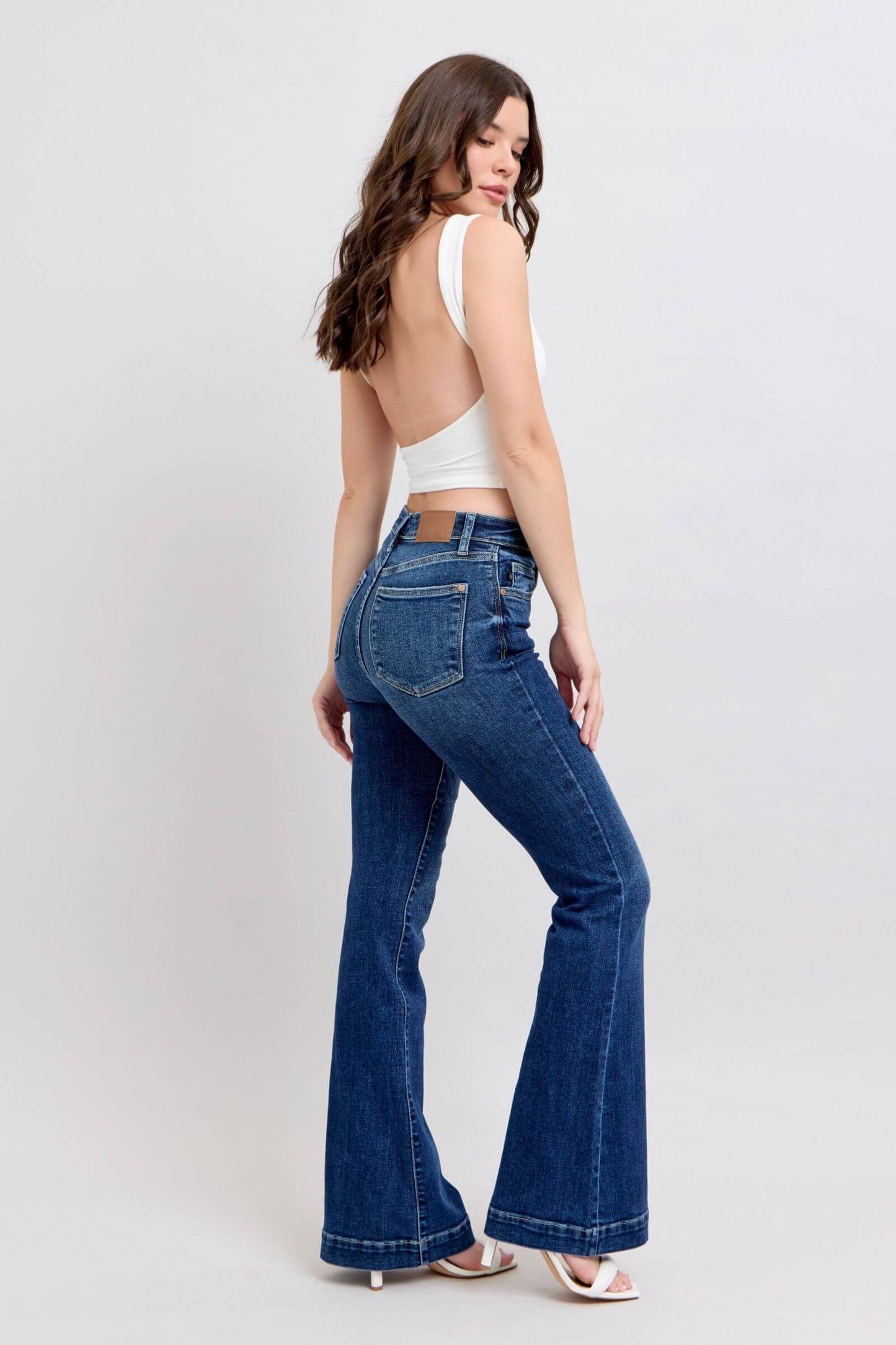 Judy Blue Full Size Run High Rise Flare Jeans with Pockets - Non Distressed Quality Jeans - In Style Chics Boutique Online Clothing Women's Juniors Plus Size Apparel