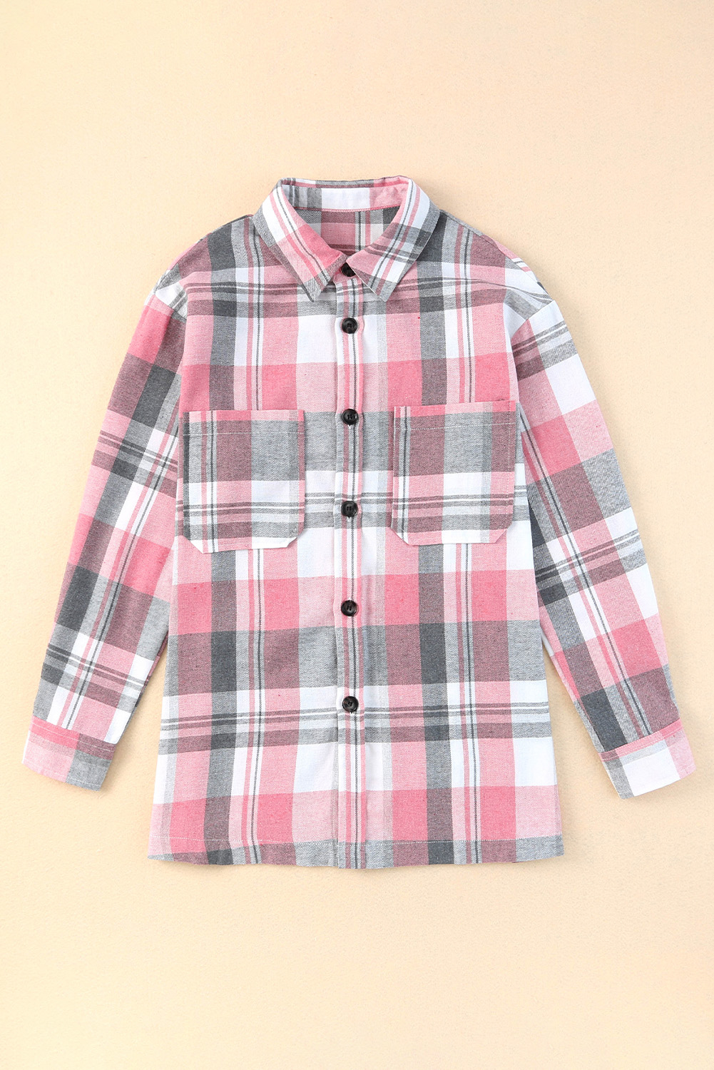 Pink Long Sleeve Collared Button Up Flannel Shacket - In Style Chics Boutique LLC