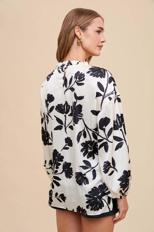 Annie Wear Frill Printed Balloon Sleeve Blouse - In Style Chics Boutique LLC