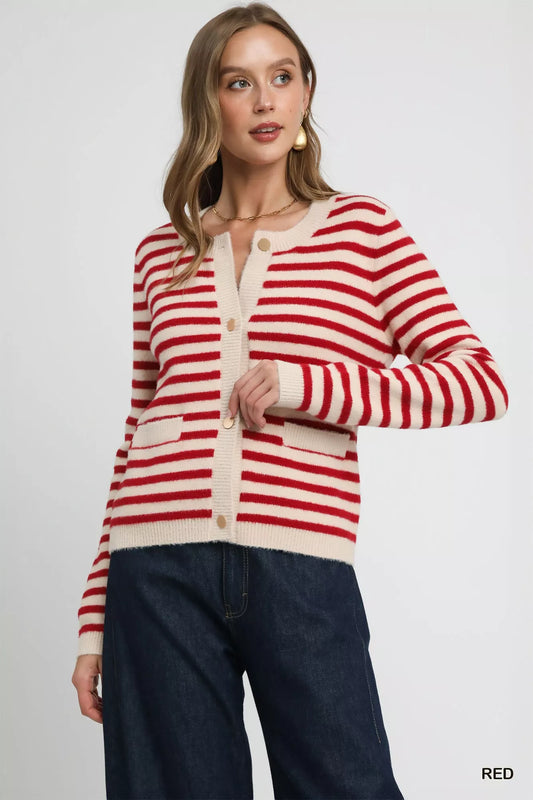 Shop Umgee Striped Knit Button-Up Cardigan at In Style Chics Boutique