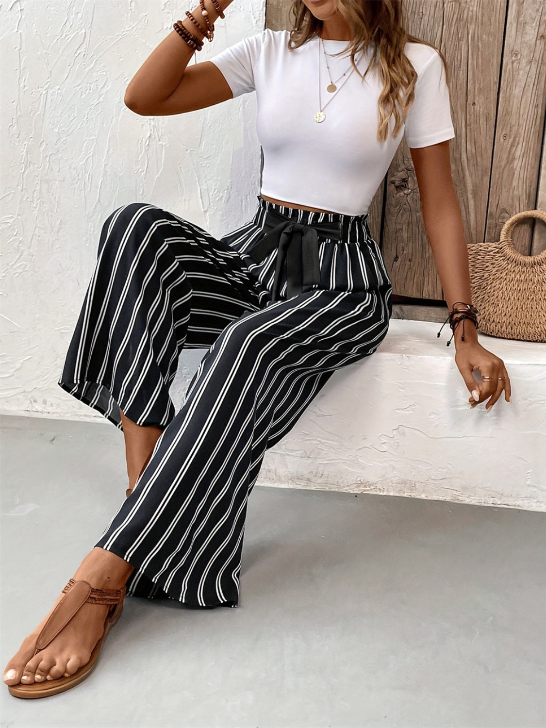 Striped High Waist Wide Leg Pants - In Style Chics Boutique LLC