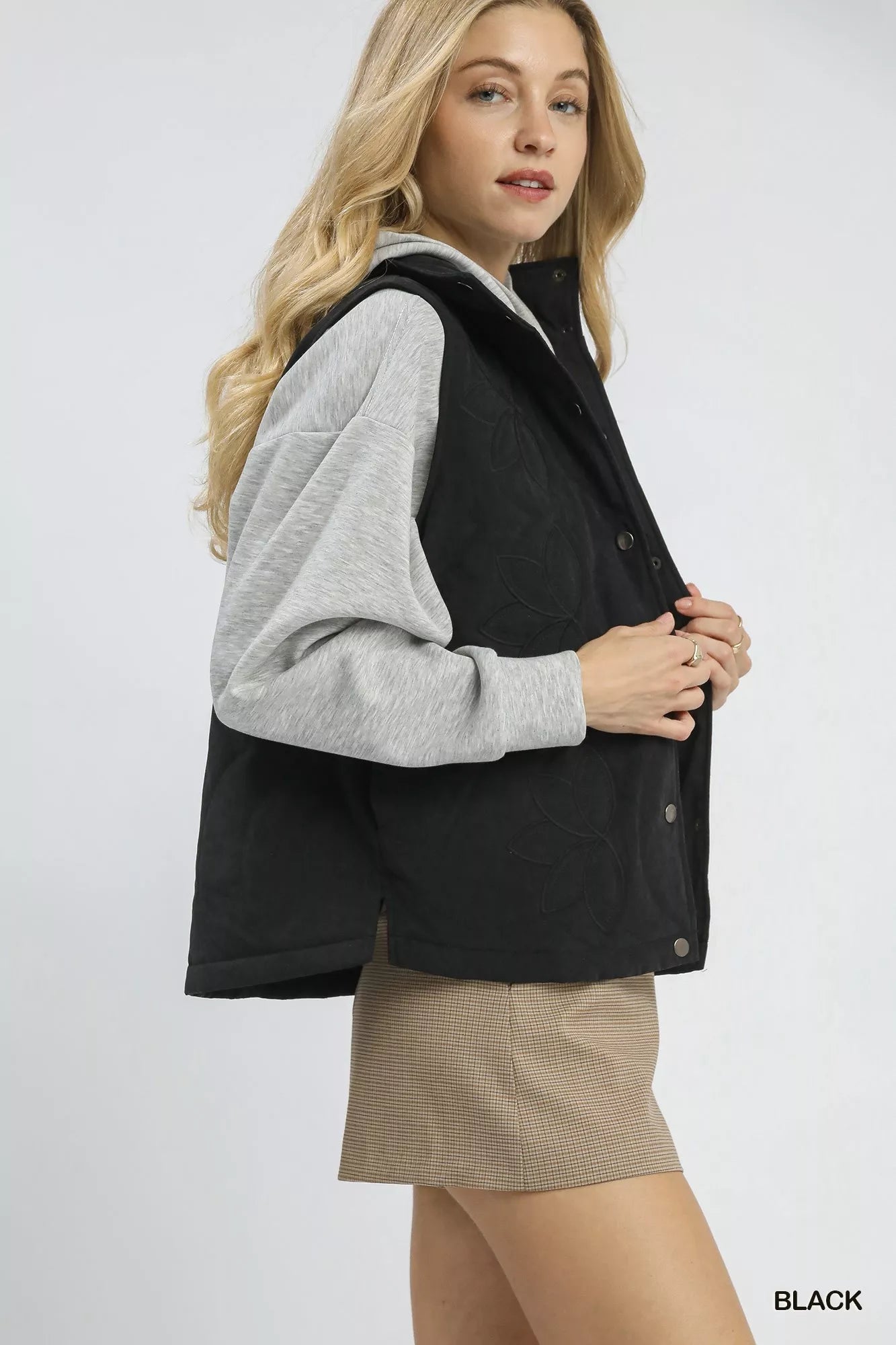 Quilted Embroidered Black Vest at In Style Chics Boutique
