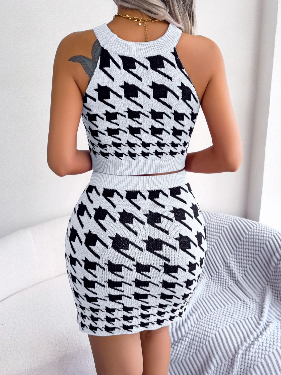 Houndstooth Sleeveless Top and Skirt Sweater Set - More Colors! - In Style Chics Boutique LLC