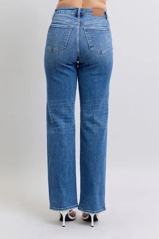 Judy Blue High Waist V-Front Vintage Wash Straight Jeans - Plus Size Jeans - In Style Chics Boutique Women's Juniors Plus Size Apparel Online