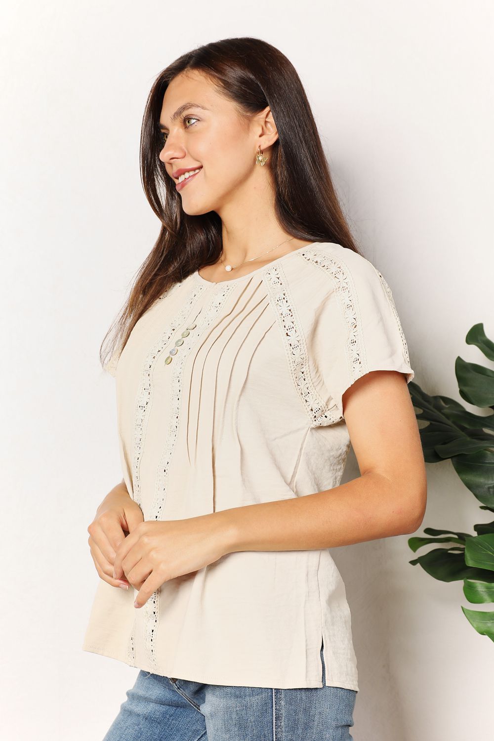 Crochet Buttoned Short Sleeves Top - In Style Chics Boutique Shop Fashion for Women
