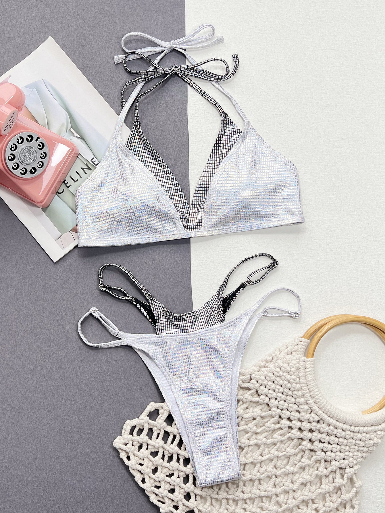 Faux Layered Halter Neck Two-Piece Bikini Set - In Style Chics Boutique LLC