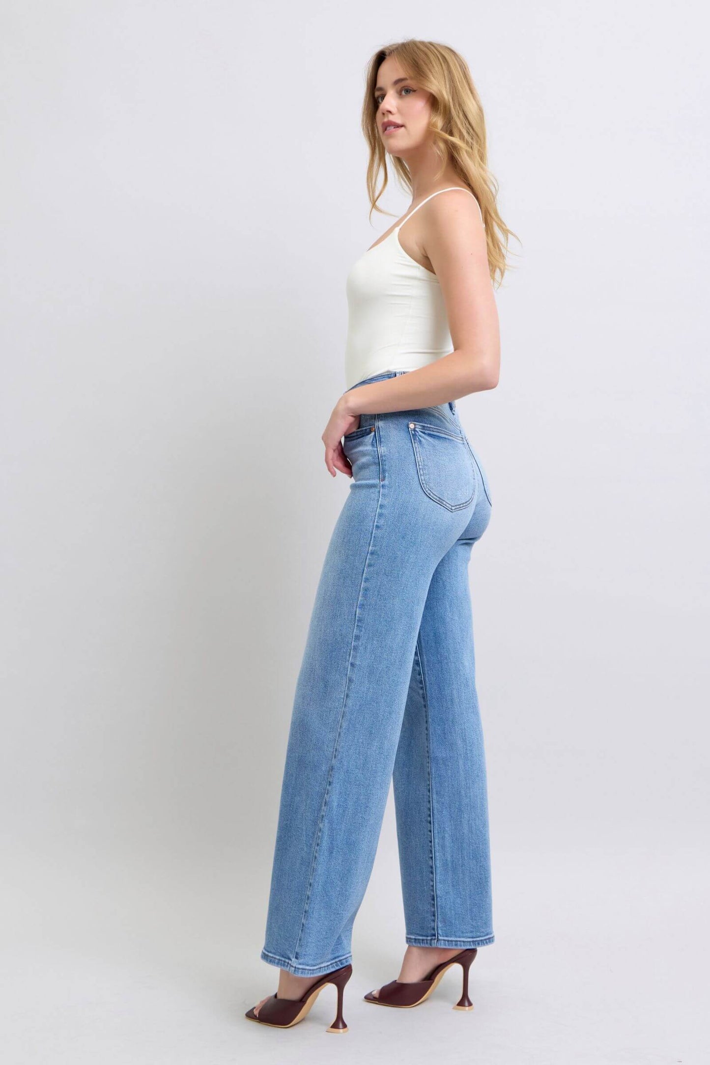 Judy Blue Full Size Wide Leg Non Distressed Jeans with Pockets - In Style Chics Boutique