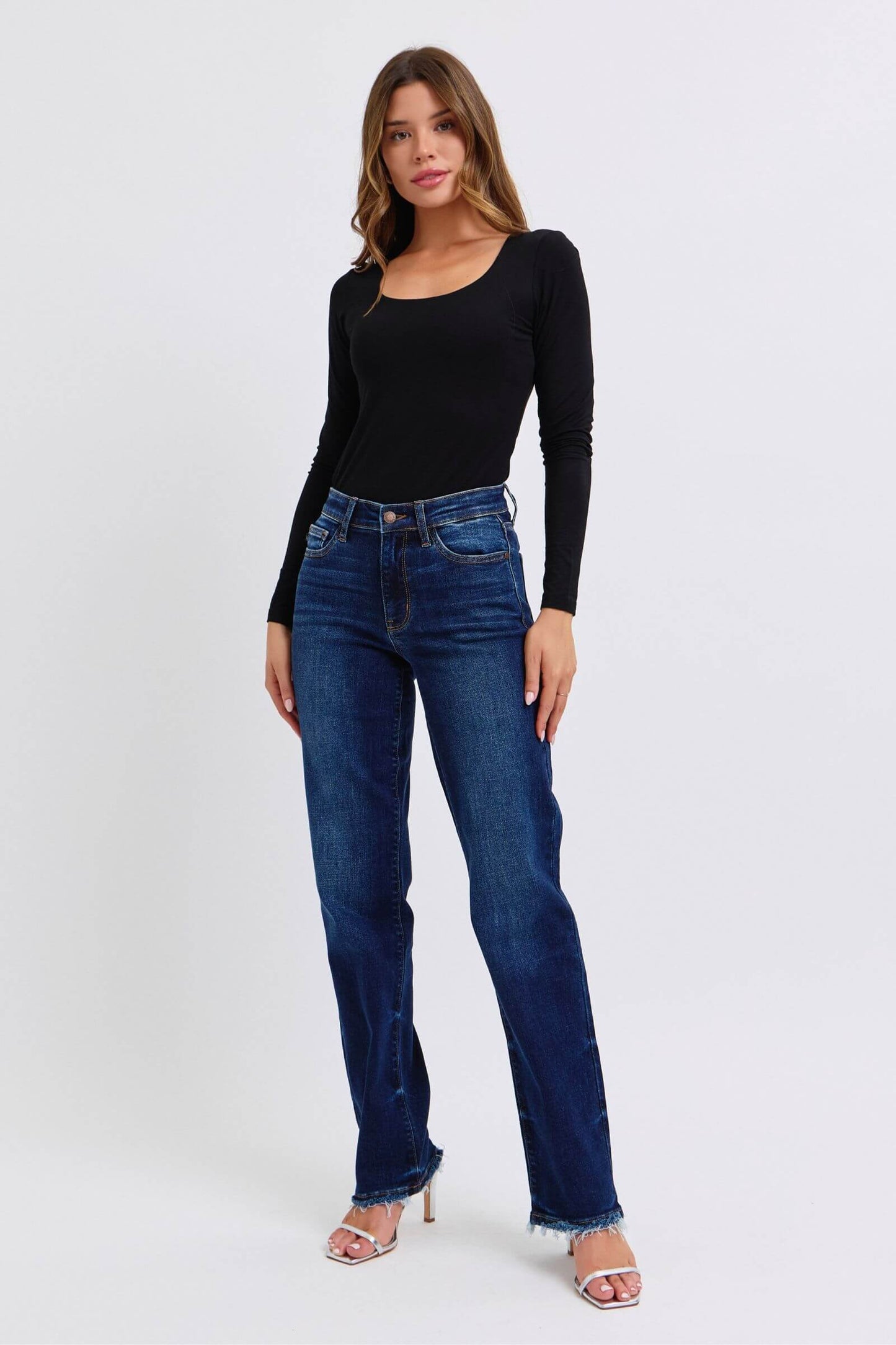 Judy Blue Full Size Raw Hem Straight Leg Jeans - In Style Chics Boutique LLC