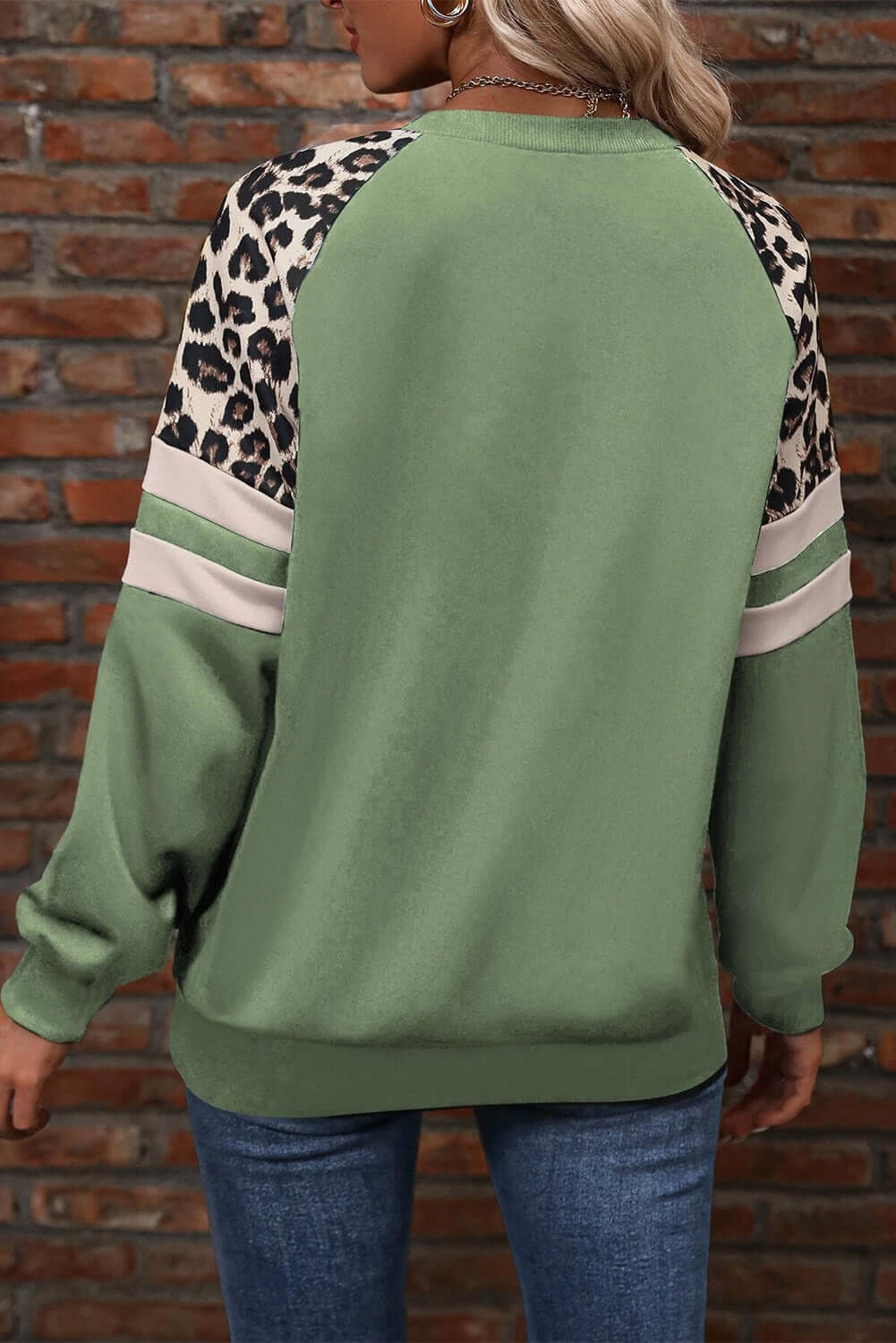 Grass Green Leopard Print Patchwork Raglan Sleeve Sweatshirt - In Style Chics Boutique LLC