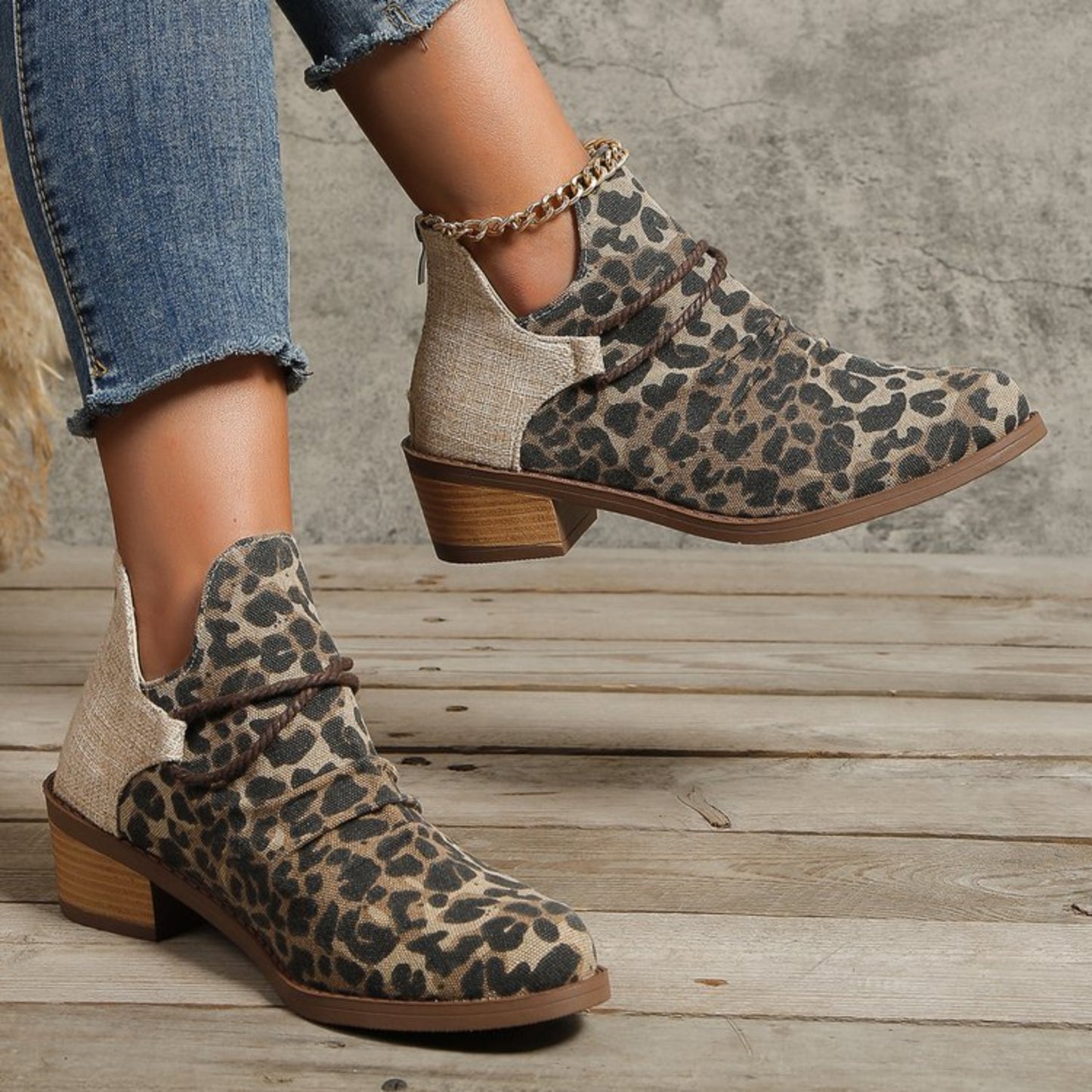 Contrast Canvas Low Heel Boots - In Style Chics Boutique LLC