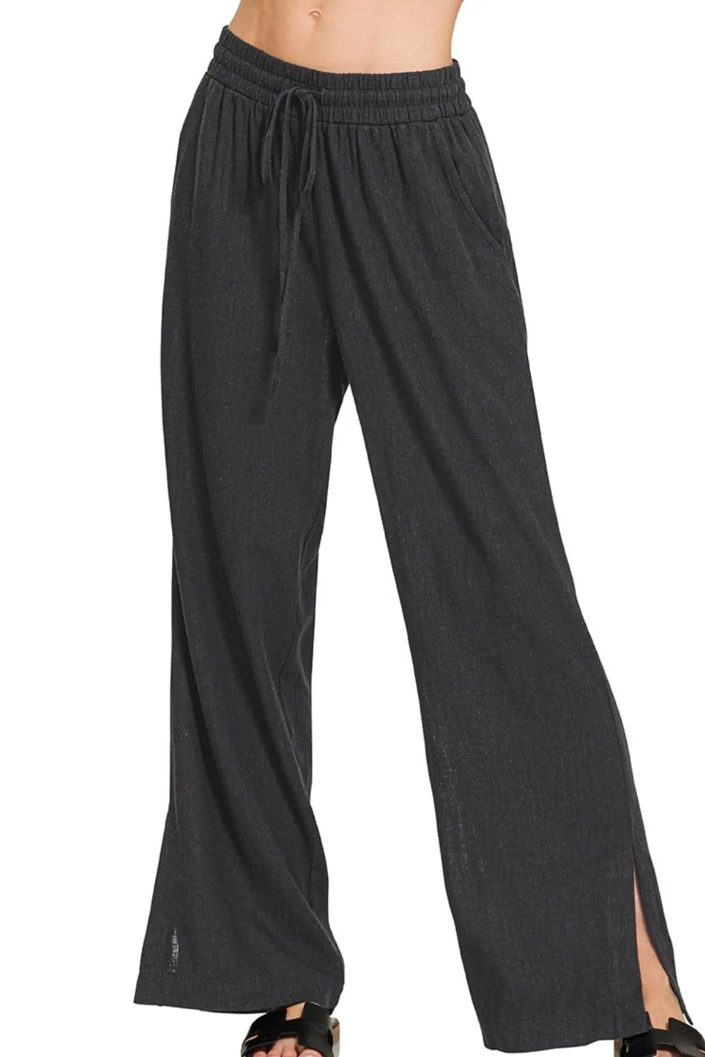 Linen Black Pants with Drawstring at In Style Chics Boutique