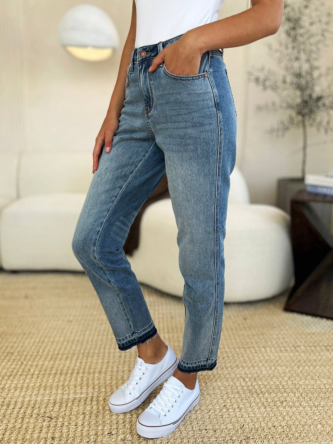 Judy Blue Full Size Mid Rise Rigid Magic Release Hem Jeans - In Style Chics Boutique LLC