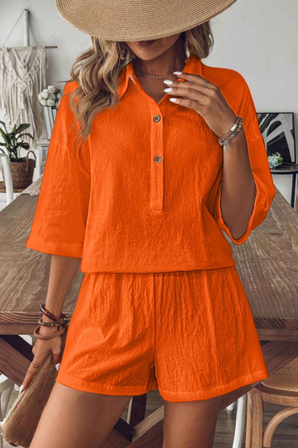 Collared Neck Half Sleeve Top and Shorts Set - More Colors! - In Style Chics Boutique LLC