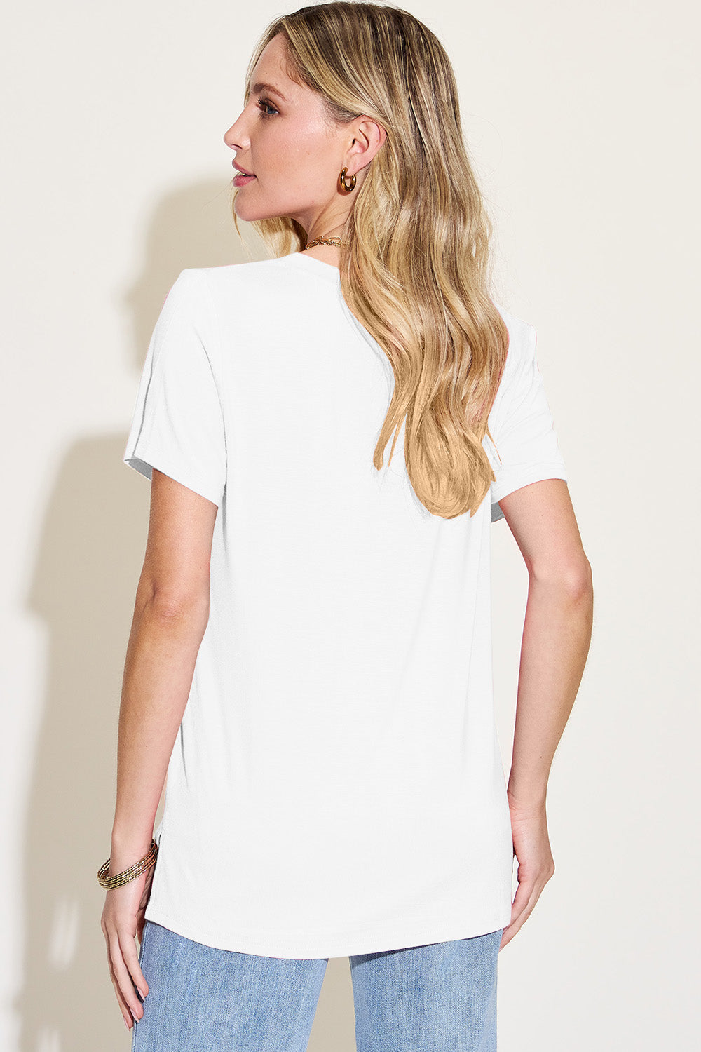 Basic Bae Bamboo Full Size V-Neck High-Low T-Shirt - In Style Chics Boutique LLC