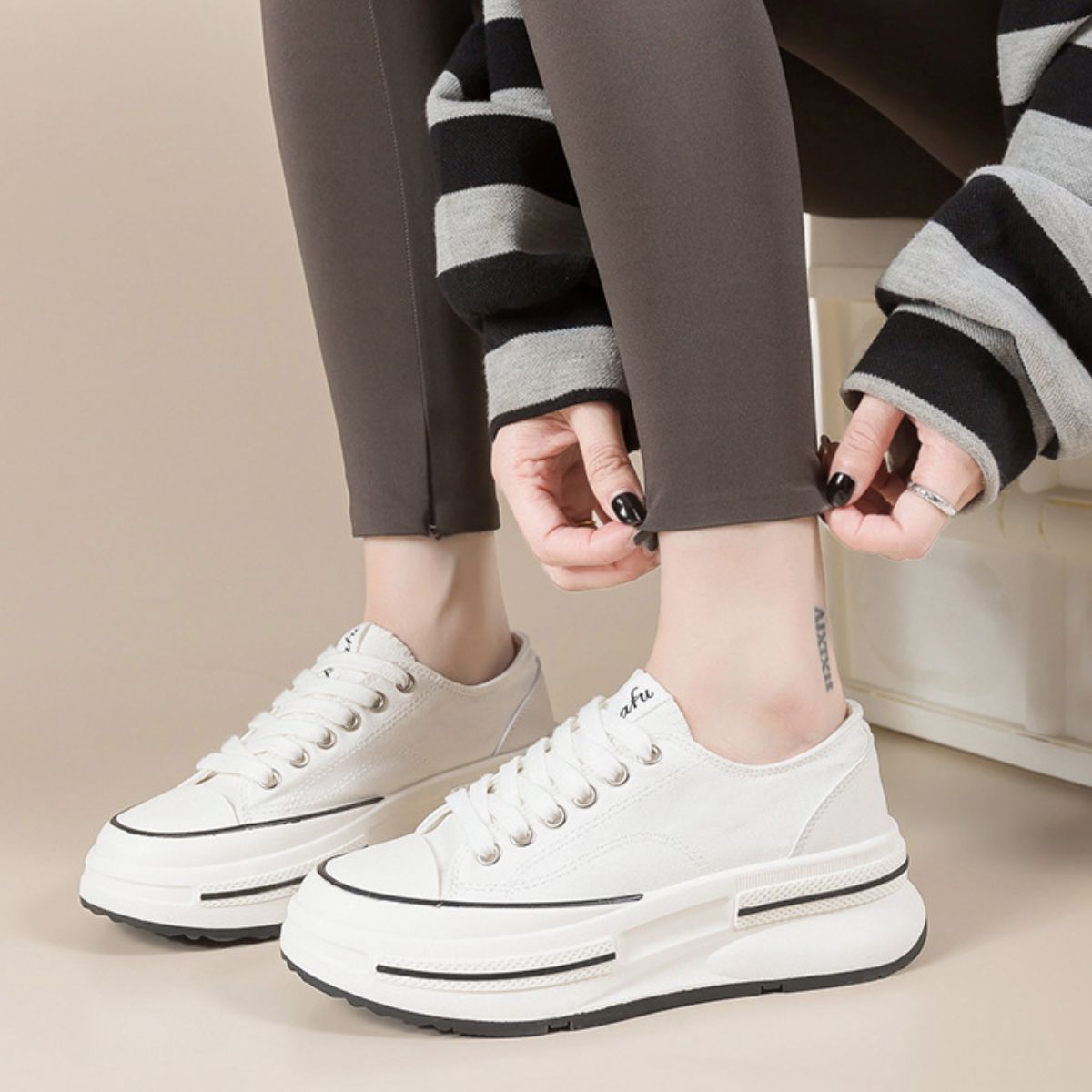Tied Round Toe Platform Sneakers - In Style Chics Boutique LLC