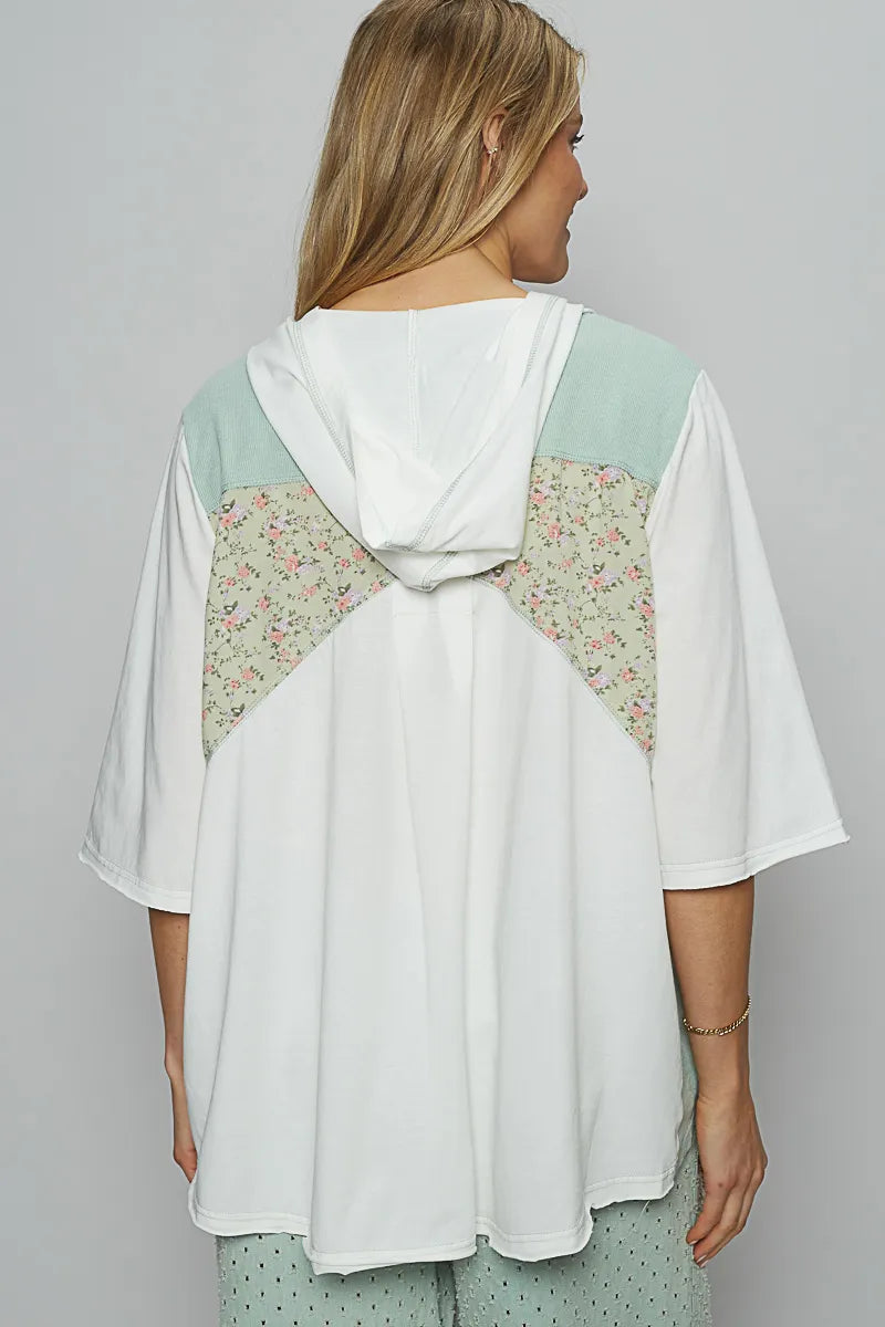 Lace-Up Hooded T-Shirt with Paisley Panel Detail at In Style Chics Boutique