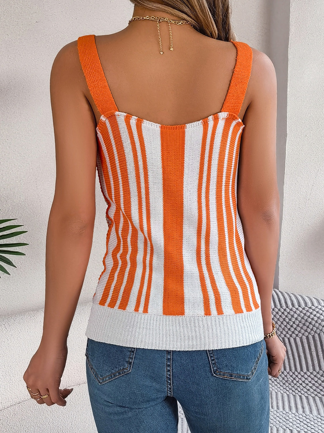 Openwork Striped V-Neck Tank - In Style Chics Boutique LLC