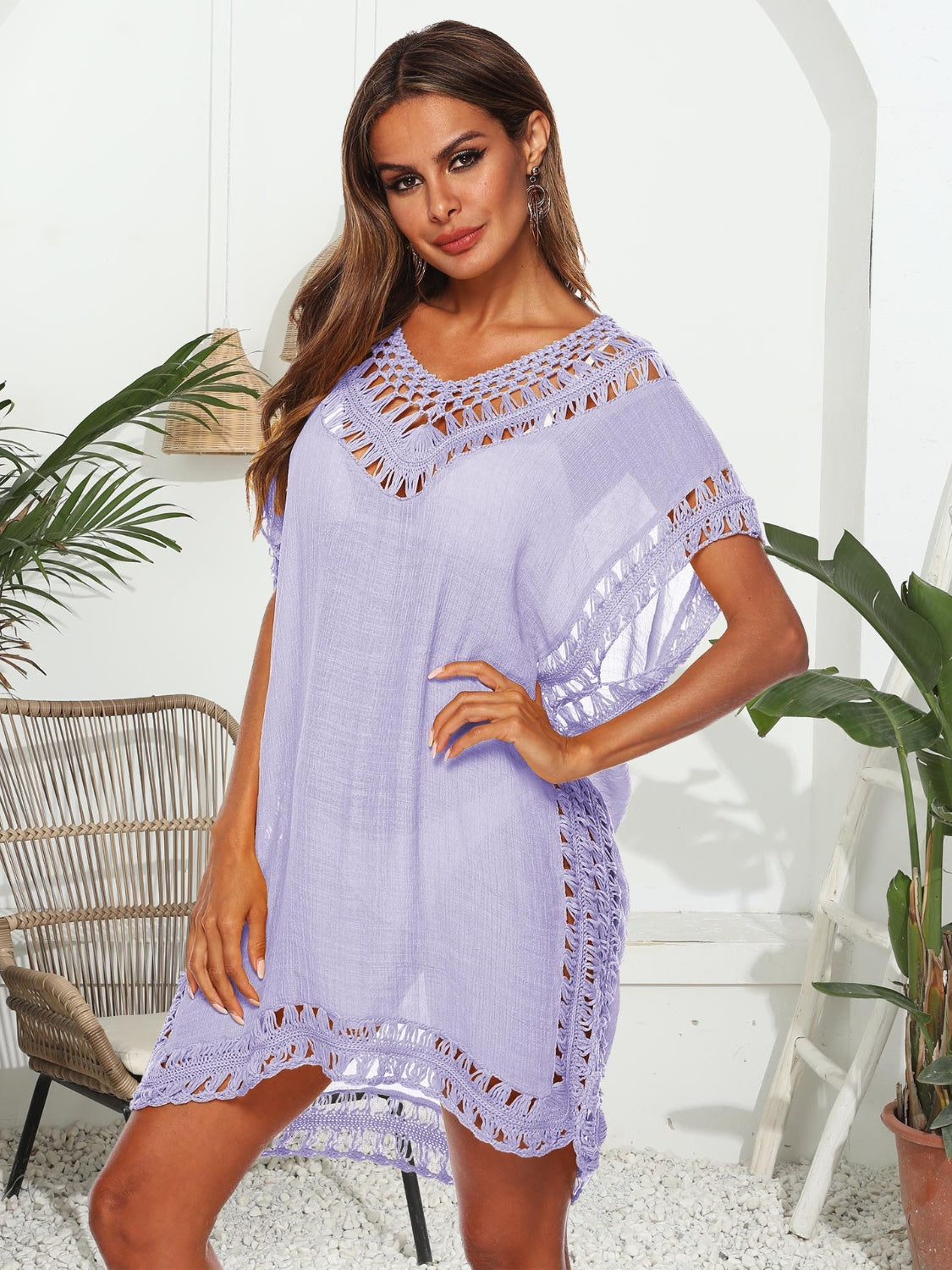 Cutout V-Neck Short Sleeve Cover-Up - More Colors! - In Style Chics Boutique LLC