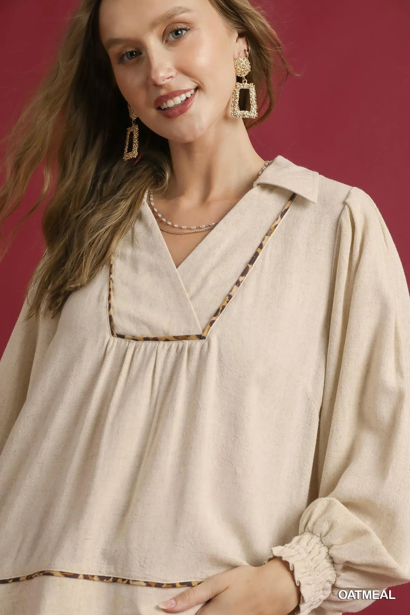 Linen Scallop Hem Blouse with Contrast Trim at In Style Chics Boutique