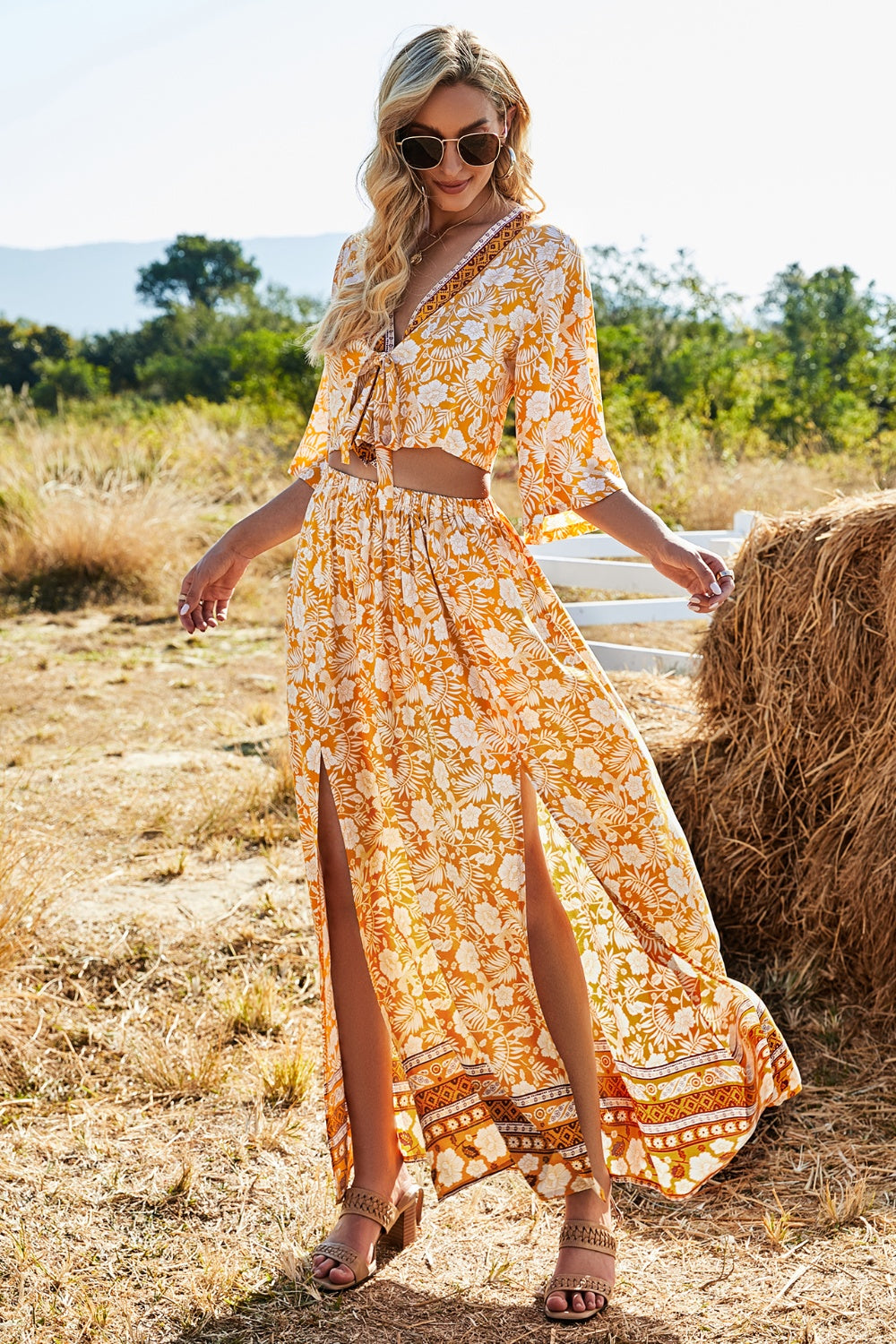 Printed Half Sleeve Top and Slit Skirt Set - More Colors! - In Style Chics Boutique LLC