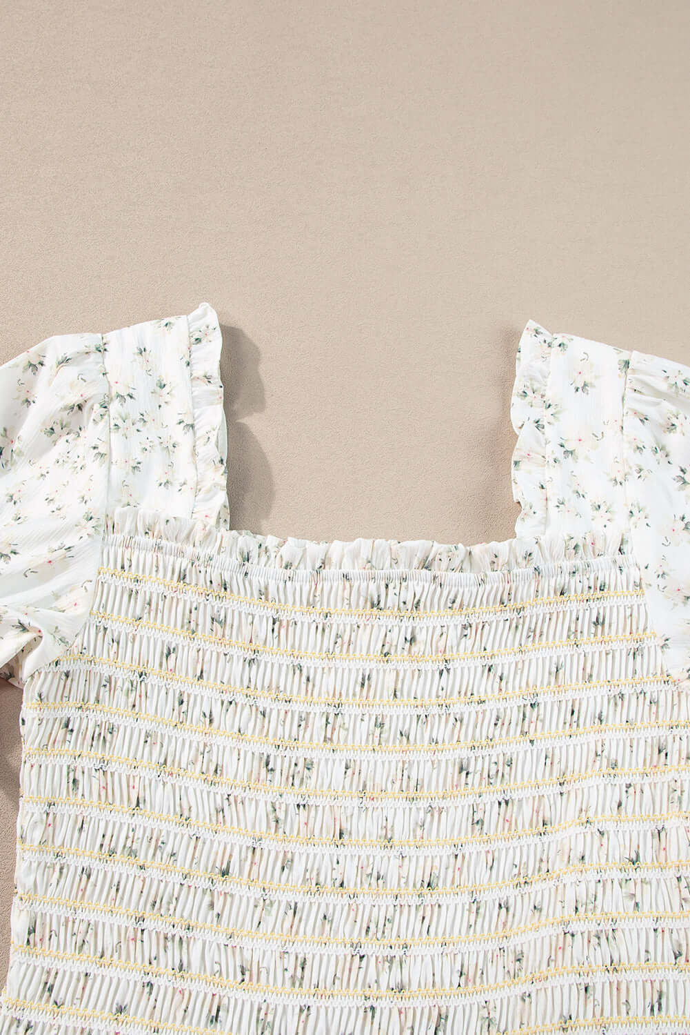 White Frill Neckline Shirred Bodice Floral Maxi Dress - In Style Chics Boutique Online Clothing Women's Juniors Apparel