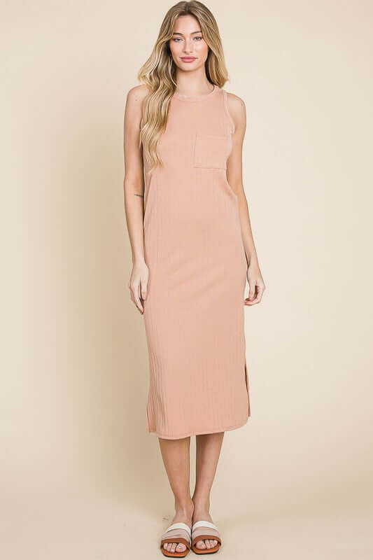 Ribbed Knit Sleeveless Midi Dress - Avoid Tariffs - Clothes Made in USA - In Style Chics Boutique Online Women's Juniors Apparel