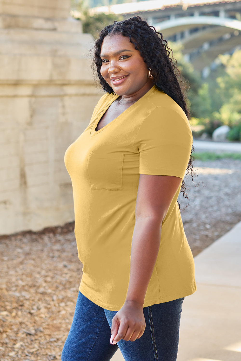 Bamboo Full Size V-Neck Short Sleeve T-Shirt - Eco Friendly - Sensitive Skin - In Style Chics Boutique Women's Juniors Plus Size Apparel Online
