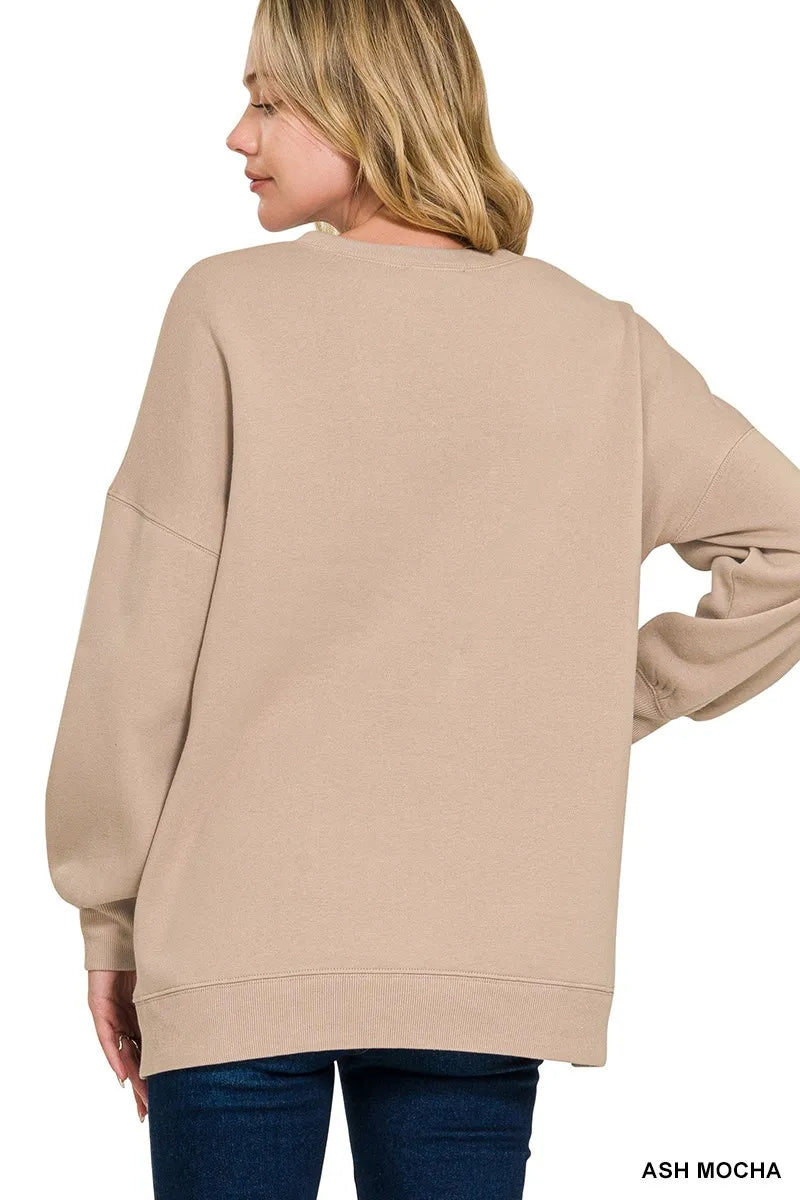 Fleece Hi-low Boyfriend Sweatshirt with Pockets at In Style Chics Boutique